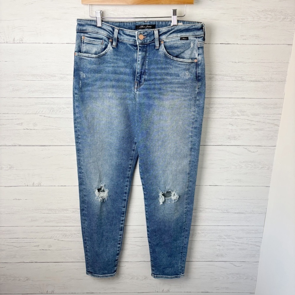 Mavi Cindy Mom Jeans High Rise Stretch Distressed Denim Ripped Knees 30 - Picture 2 of 14